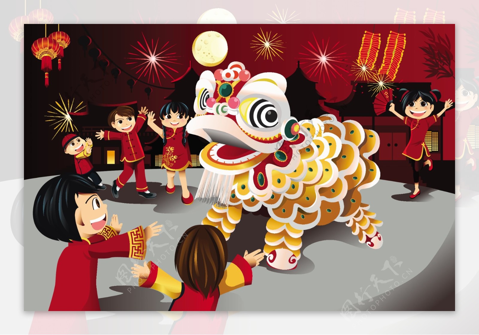 农历新年舞狮庆祝图片