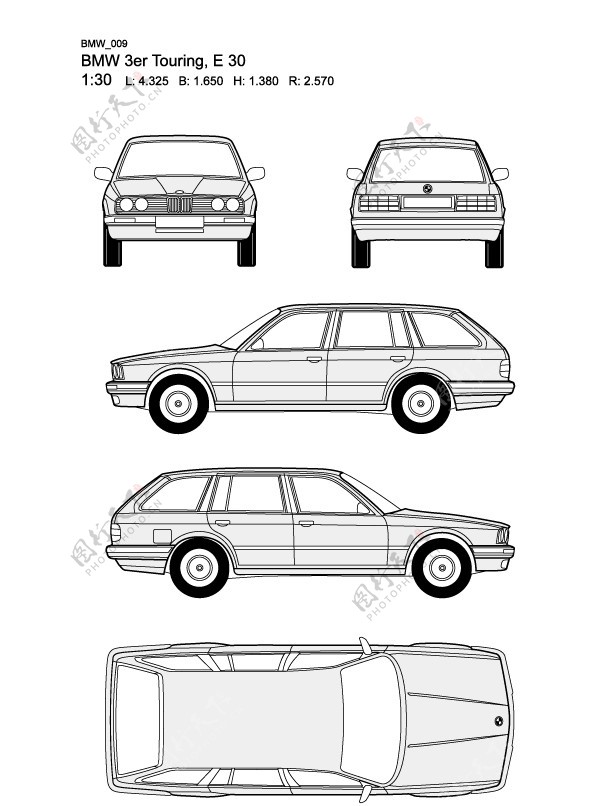 宝马3系BMW3erTouringE30汽车线稿图片