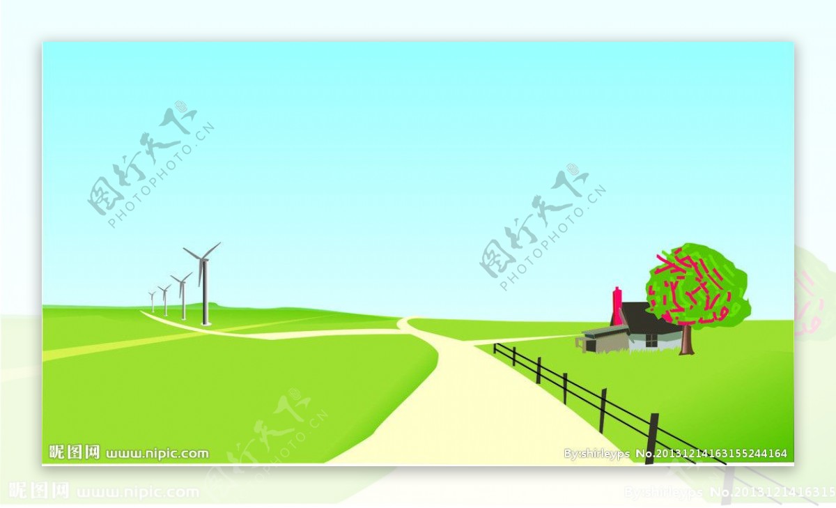 草地房子风车图片