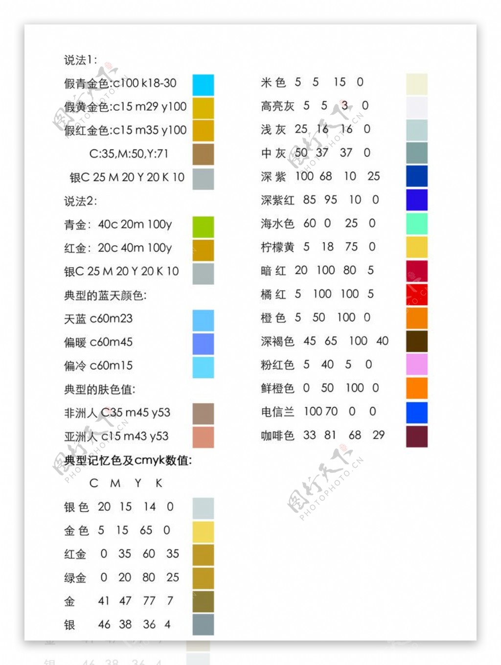 常用颜色色值图片