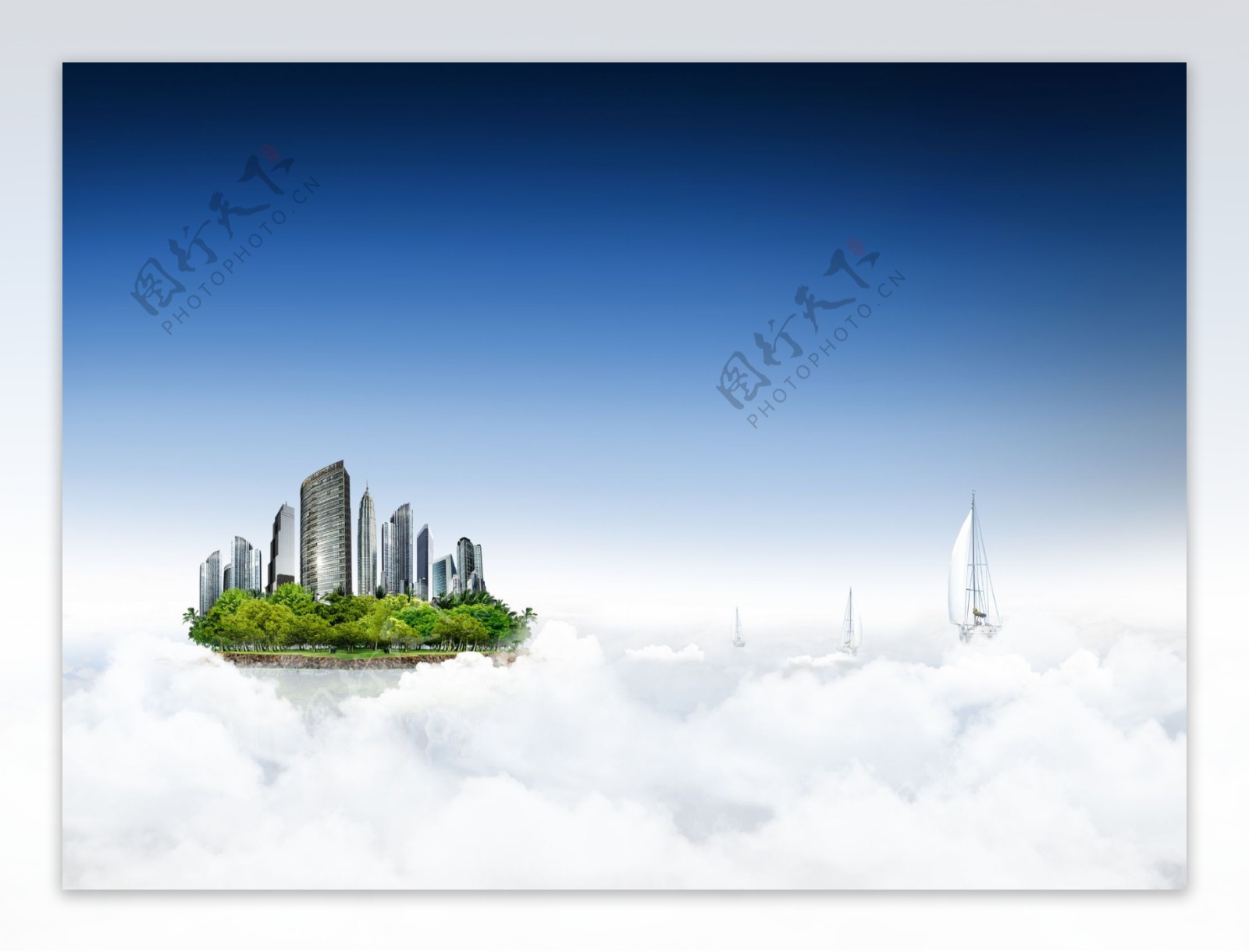 3d天空云中城市建筑图片
