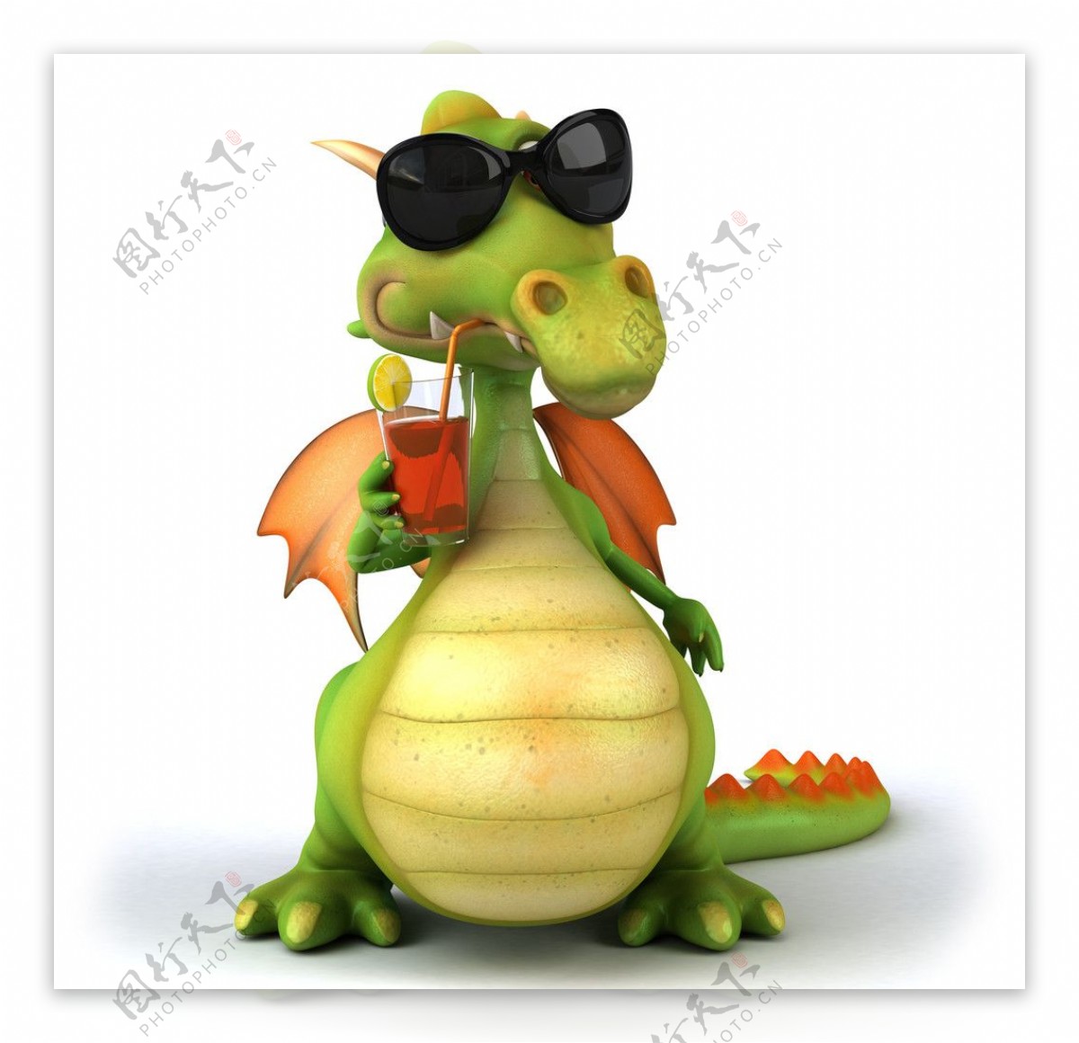 戴墨镜喝果汁的3d恐龙图片