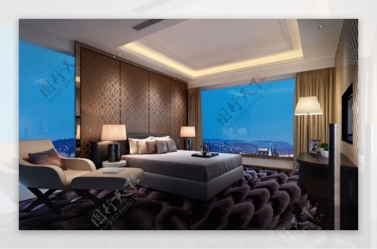 现代奢华客房卧室床组合图片