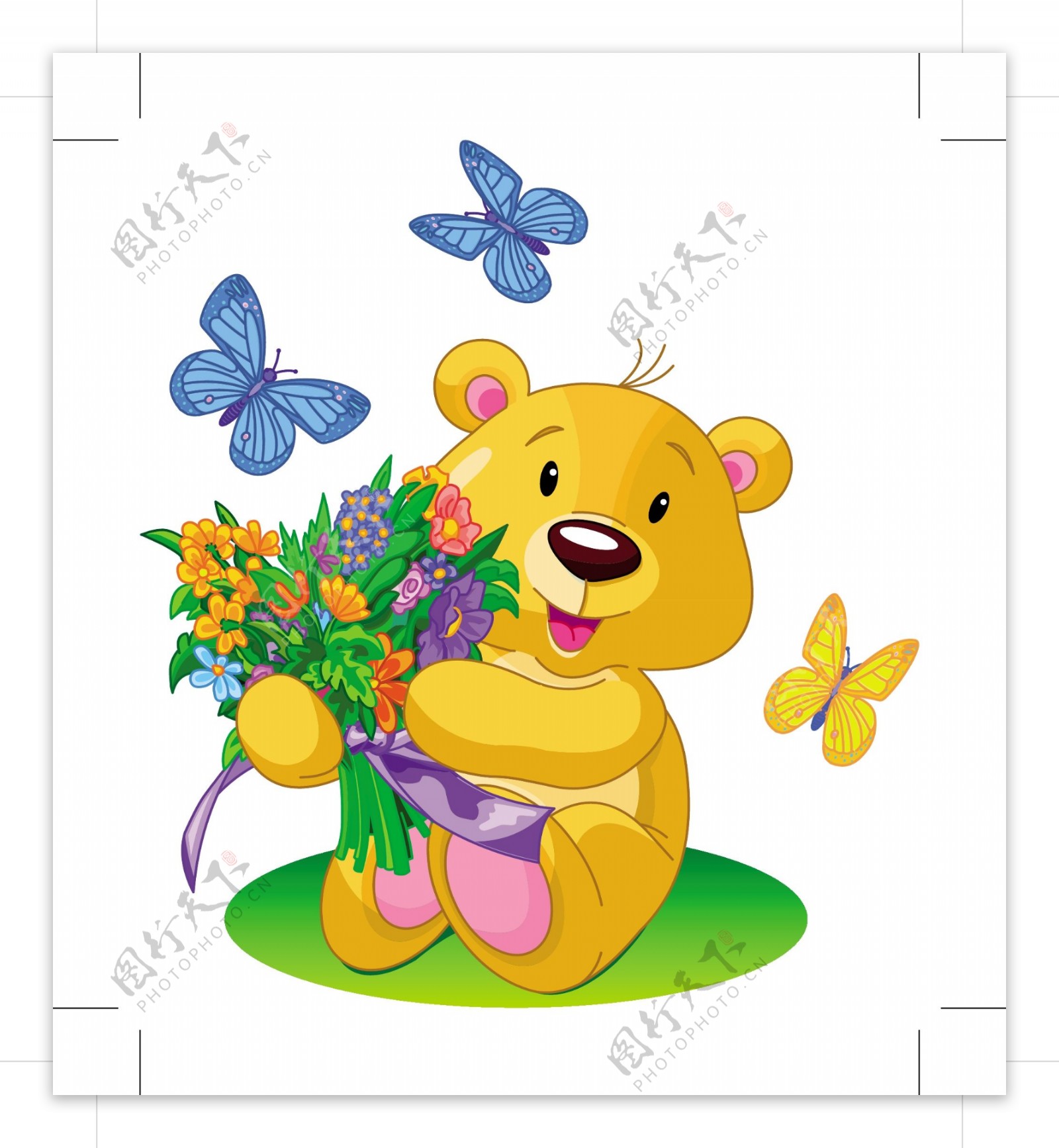 抱着鲜花的卡特熊蝴蝶图片