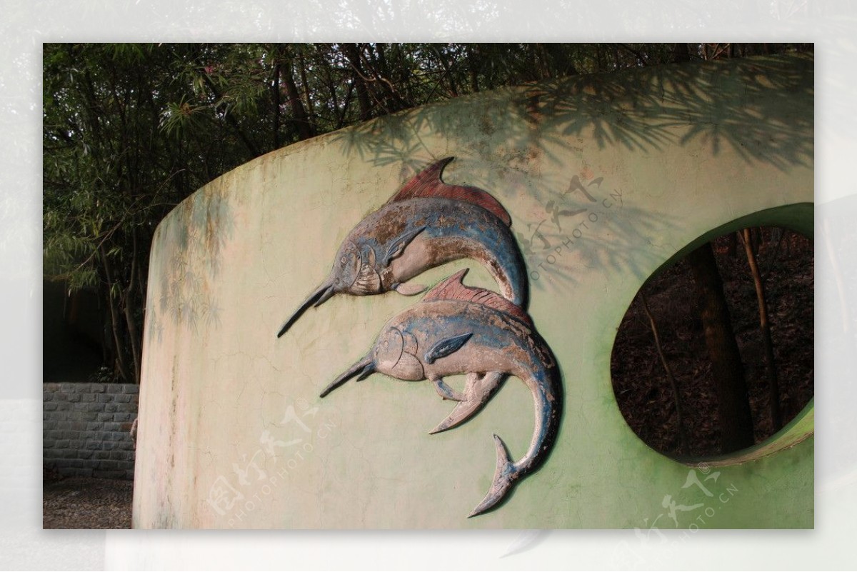 石雕海豚壁画图片