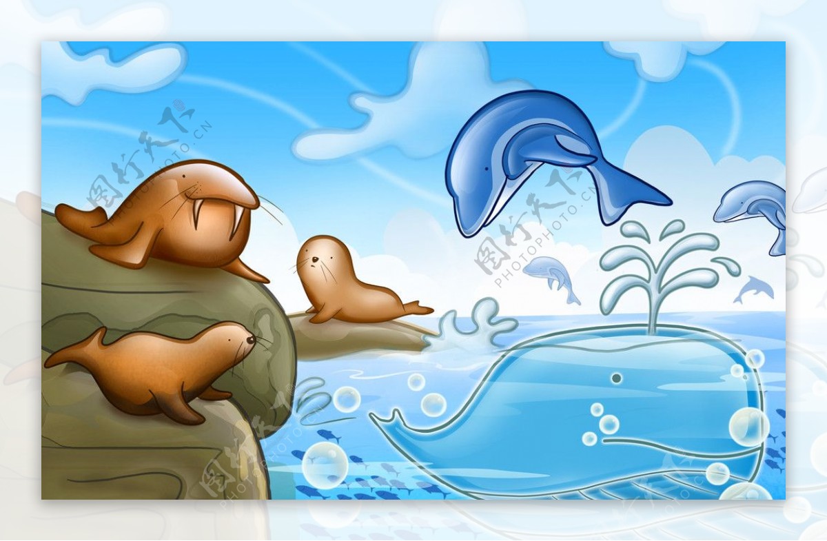 手绘卡通海洋动物世界图片
