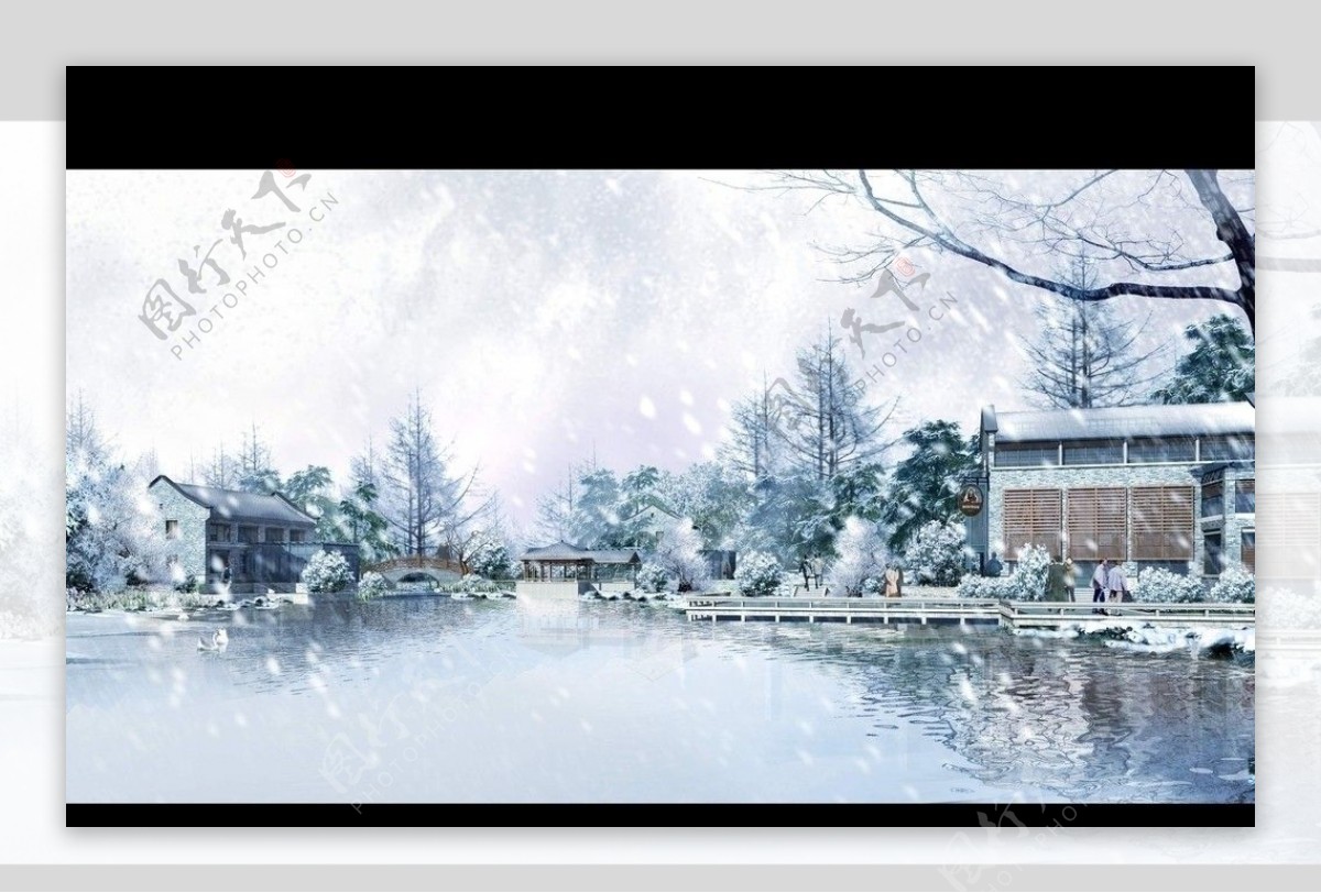 室外别墅雪景效果图图片