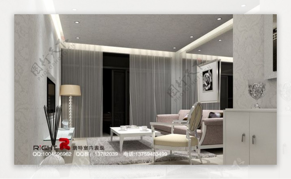 白色简欧客厅3dsmax室内模型vray带全部贴图图片