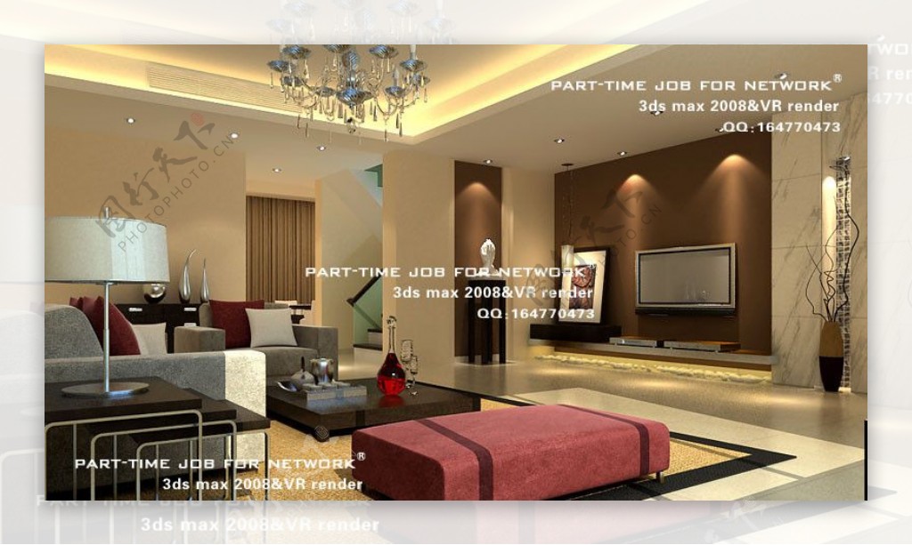 现代客厅3dsmax室内设计模型vray带全部贴图图片
