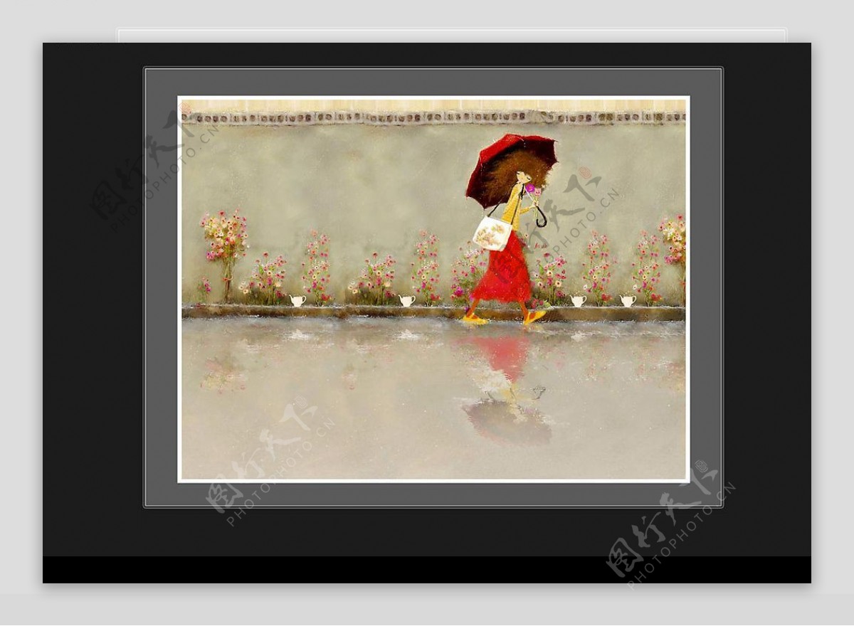 雨中撑伞的小姑娘图片