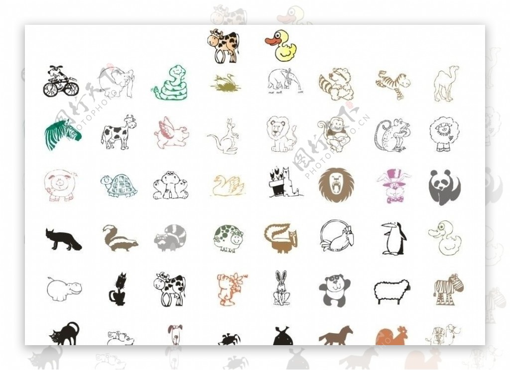 50种单色卡通动物矢量图图片