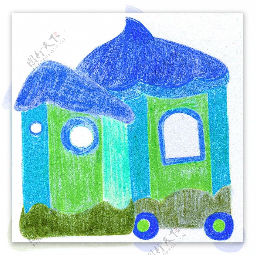 蓝绿色小房子图片