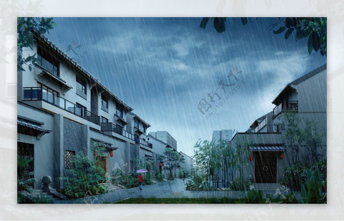 江南雨景图片