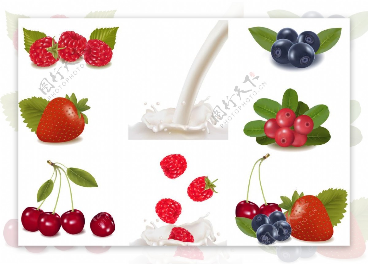 水果鲜奶草莓蓝莓樱桃牛奶图片