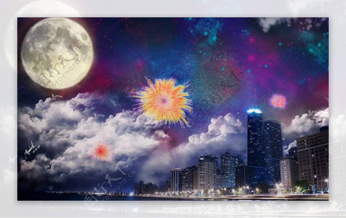 五彩斑斓的夜景图片