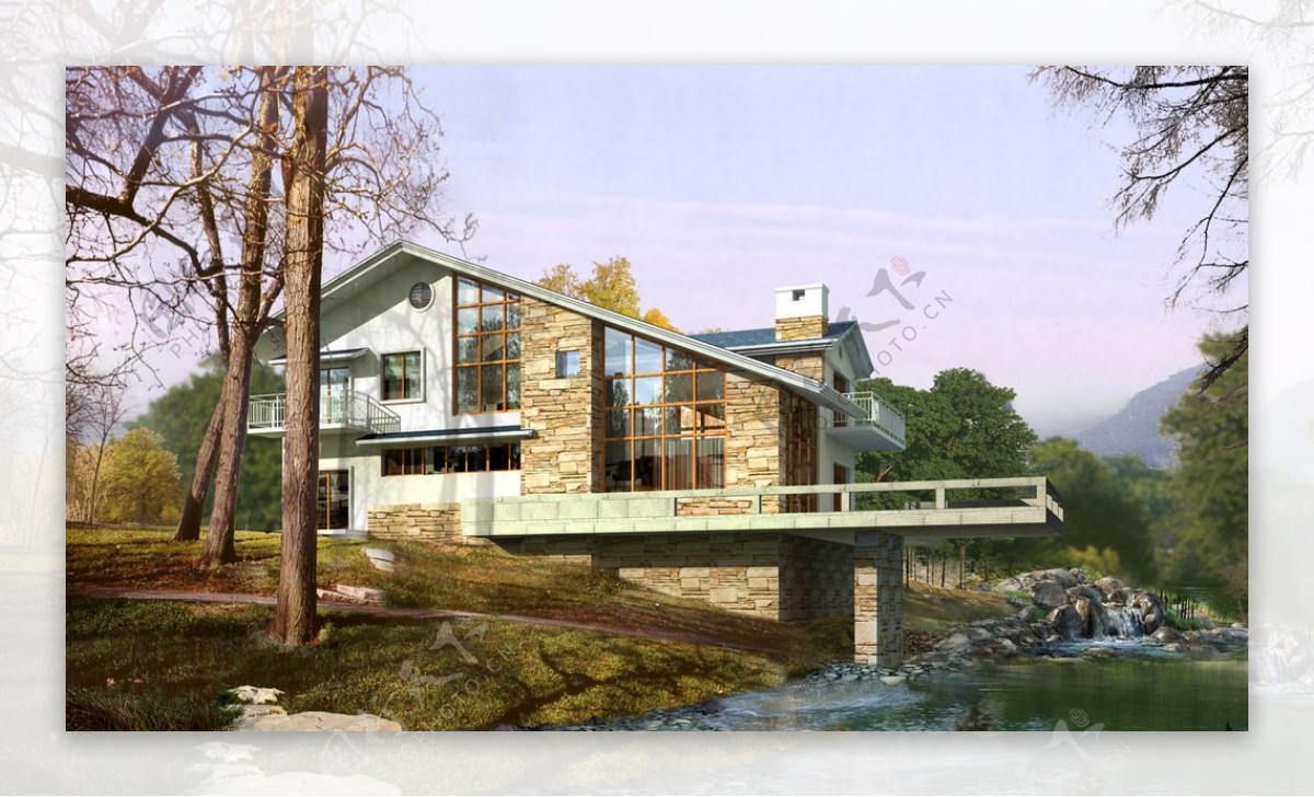 河边别墅景观设计图片