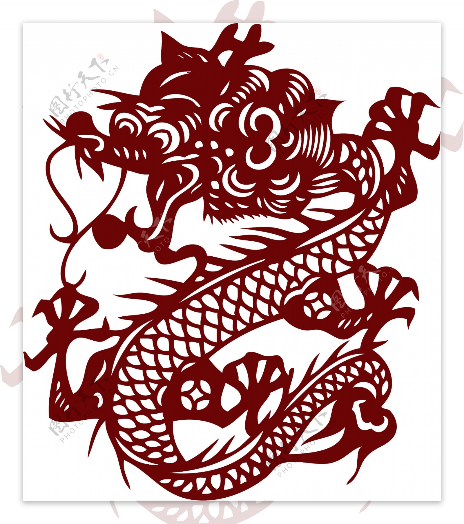 2012年红色中国龙生肖剪纸艺术图片