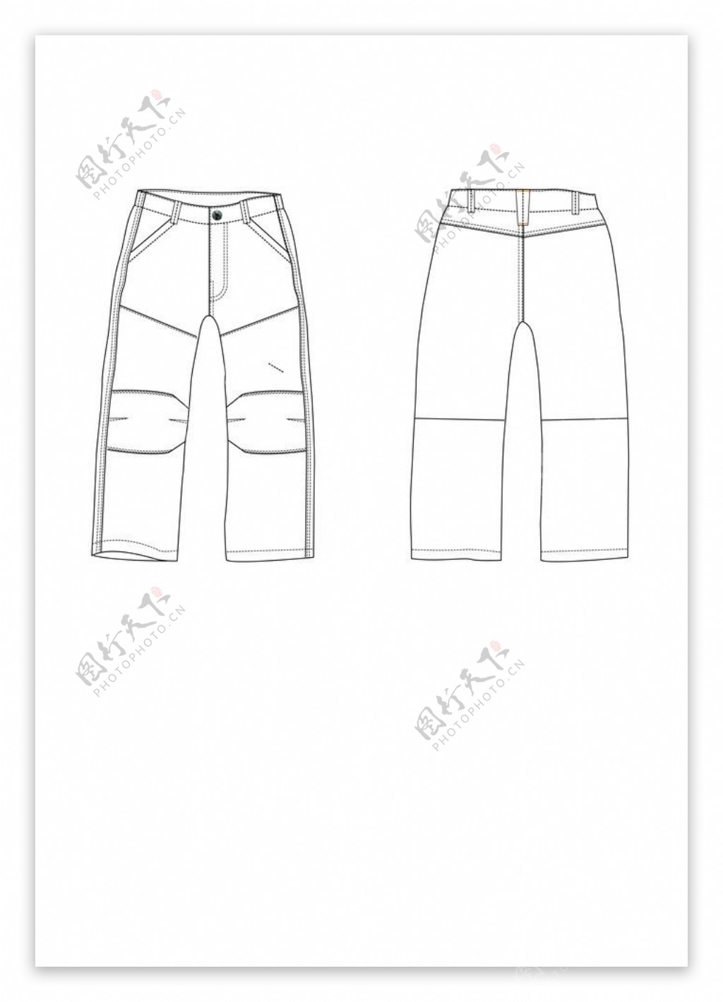 服装休裤子原型矢量图图片