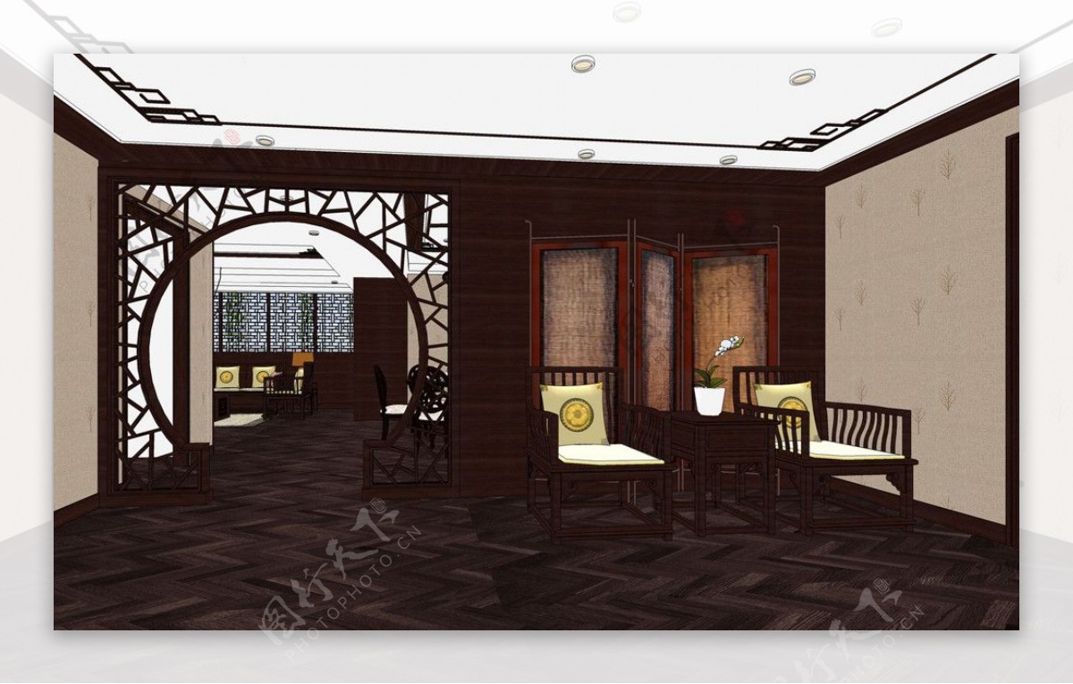 中式风格样板间客餐厅图片