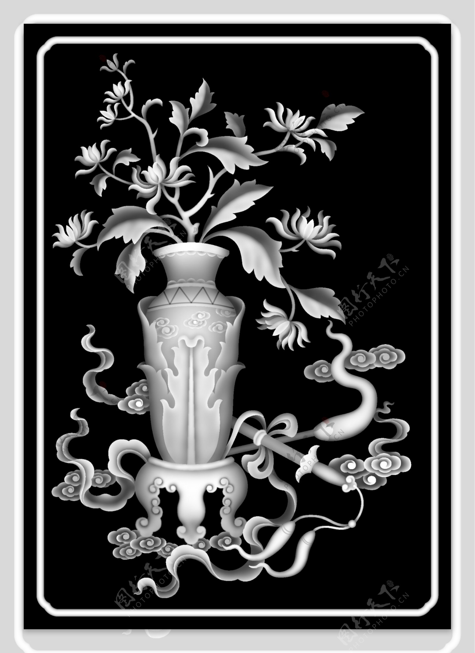花瓶菊花灰度图图片