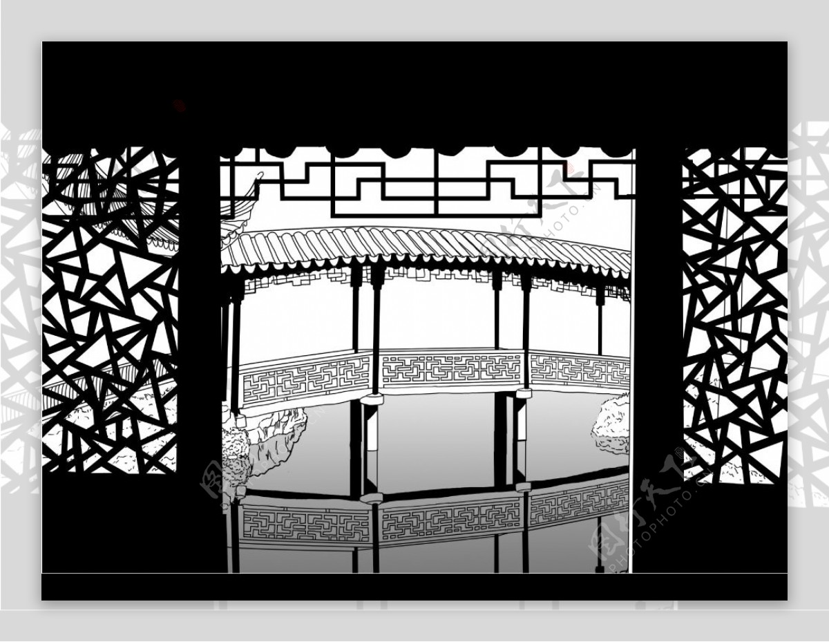 中国古典园林小窗小桥图片