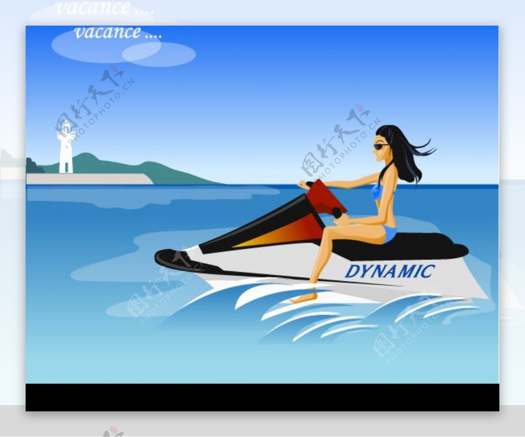 驾驶摩托艇休闲的女性图片