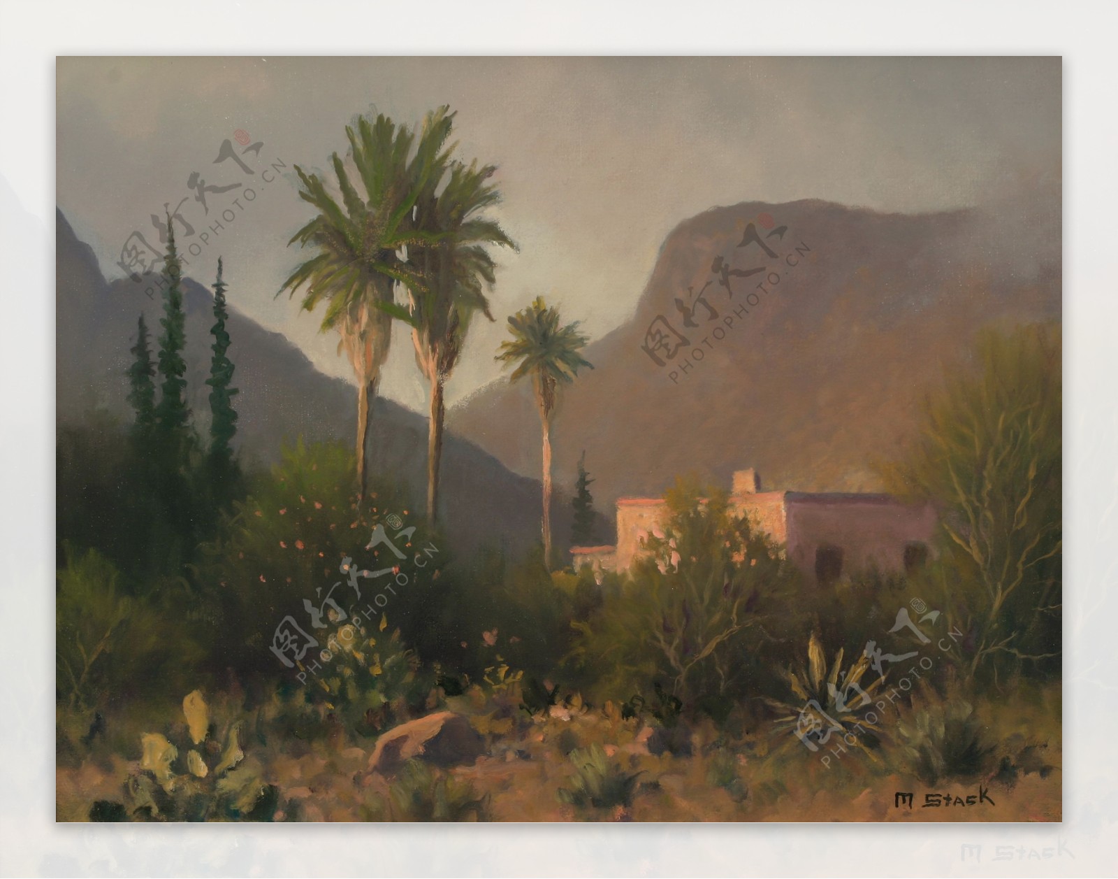 油画沙漠风景图片