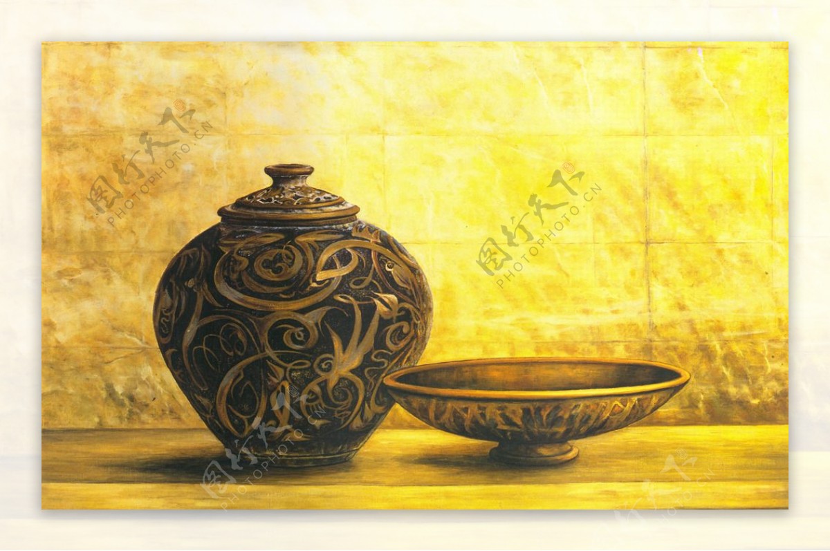 古代陶瓷油画图片