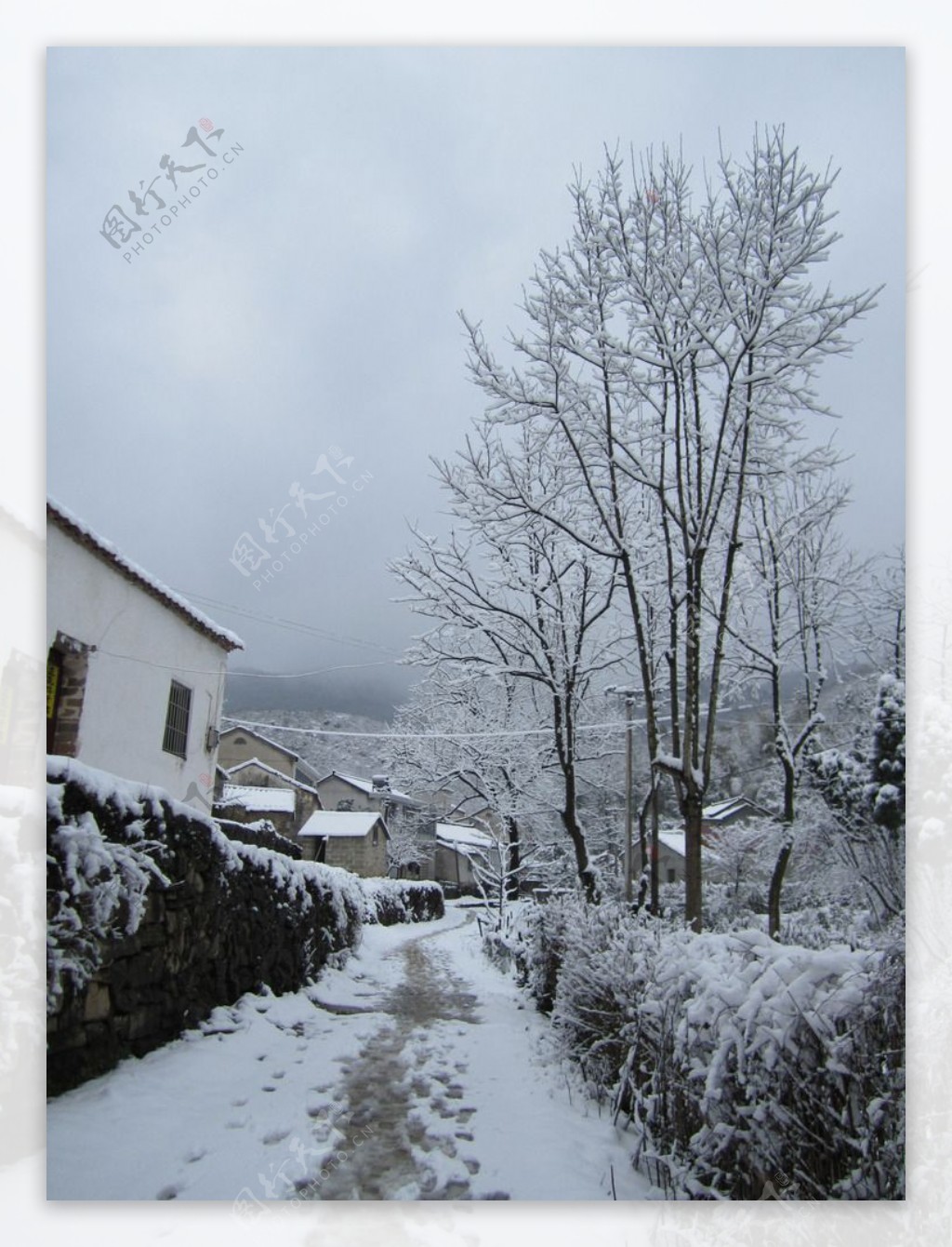 乡村雪景图片