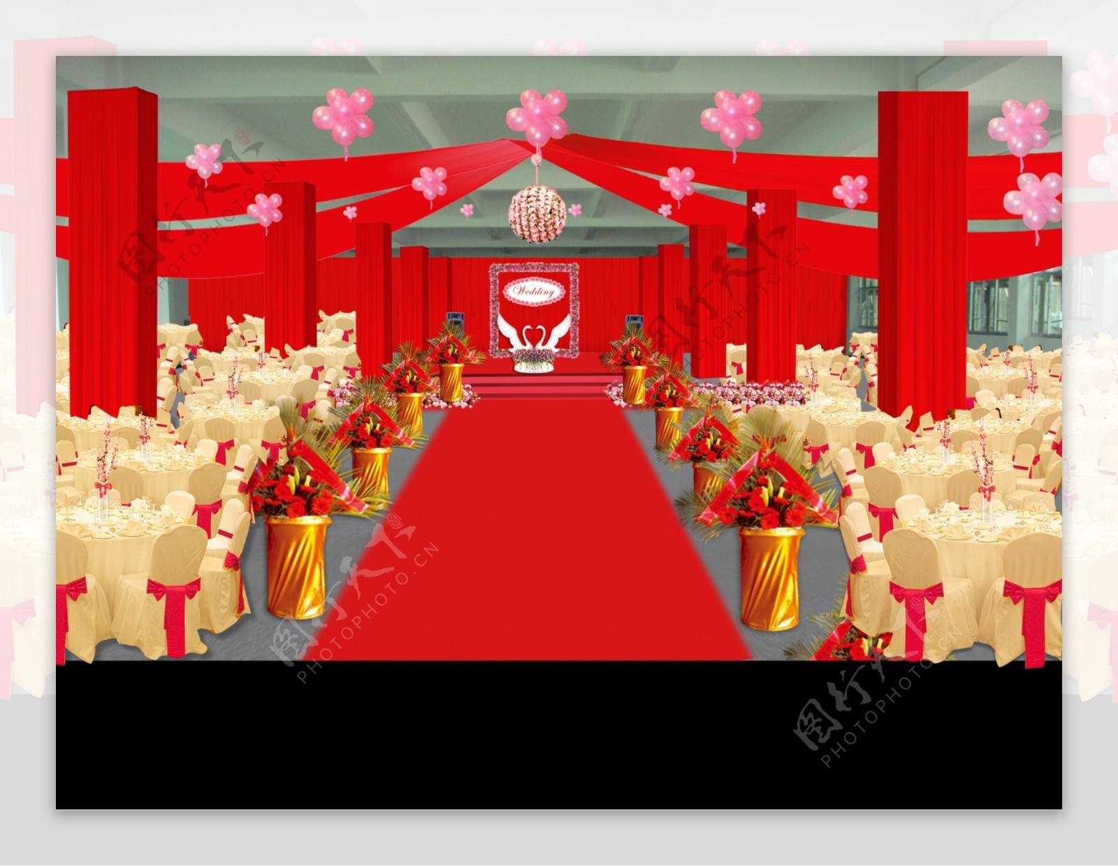 红色婚礼现场效果图图片