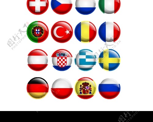 欧洲杯各队国旗水晶按钮图片