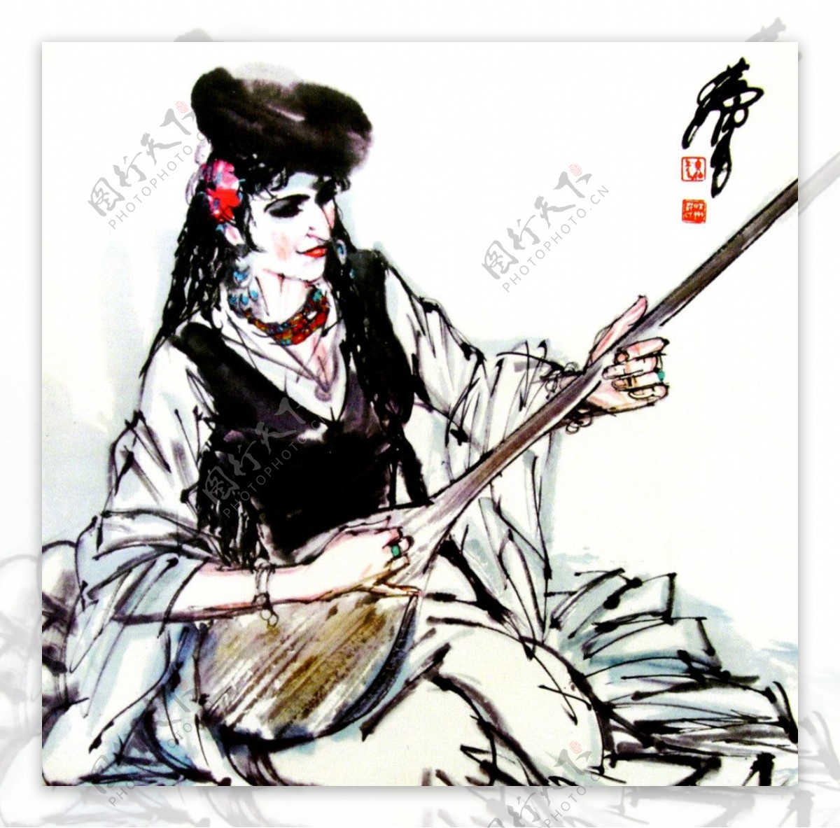 弹琴的维吾尔族姑娘图片
