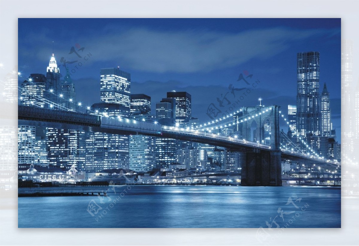 城市夜景桥梁河流图图片