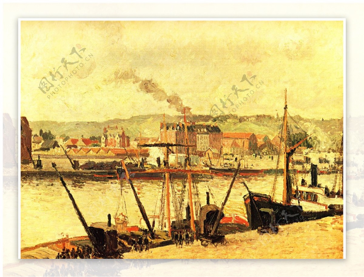 海上港口油画图片