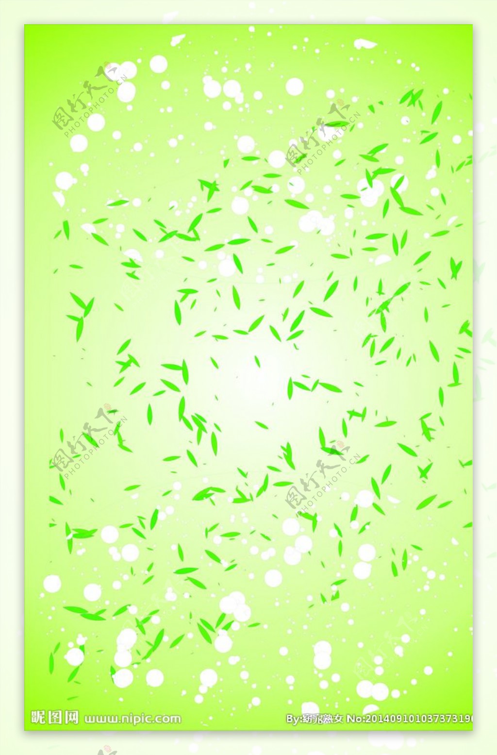 浅绿色绿叶泡泡背景图片