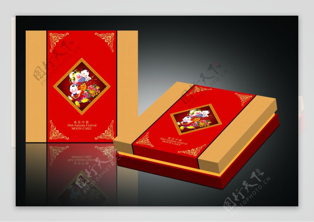 中国传统月饼包装展开图图片
