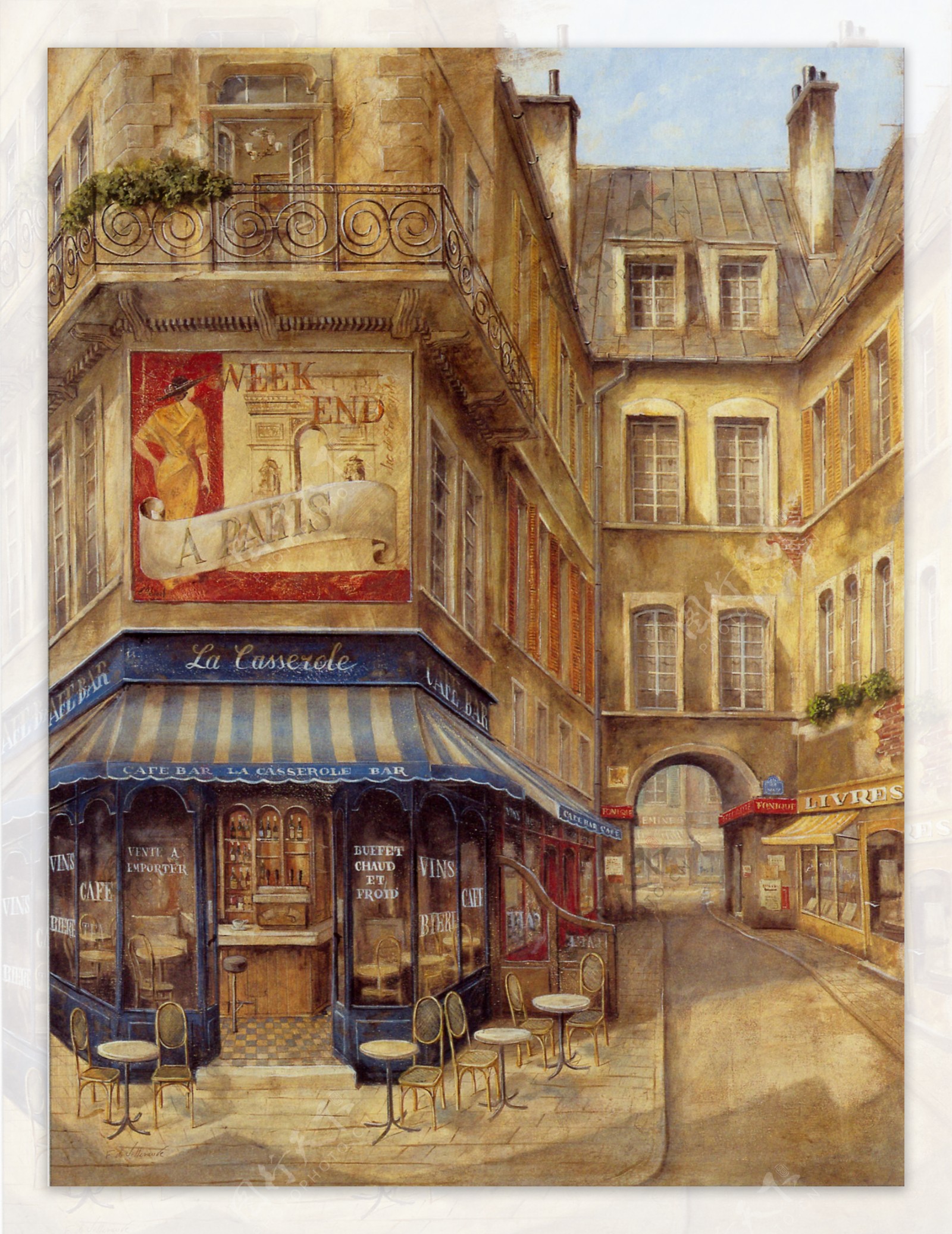 欧式装饰画巴黎街景酒吧图片