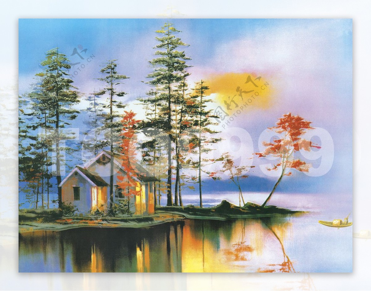 油画手绘油画湖边风光50x40厘米图片