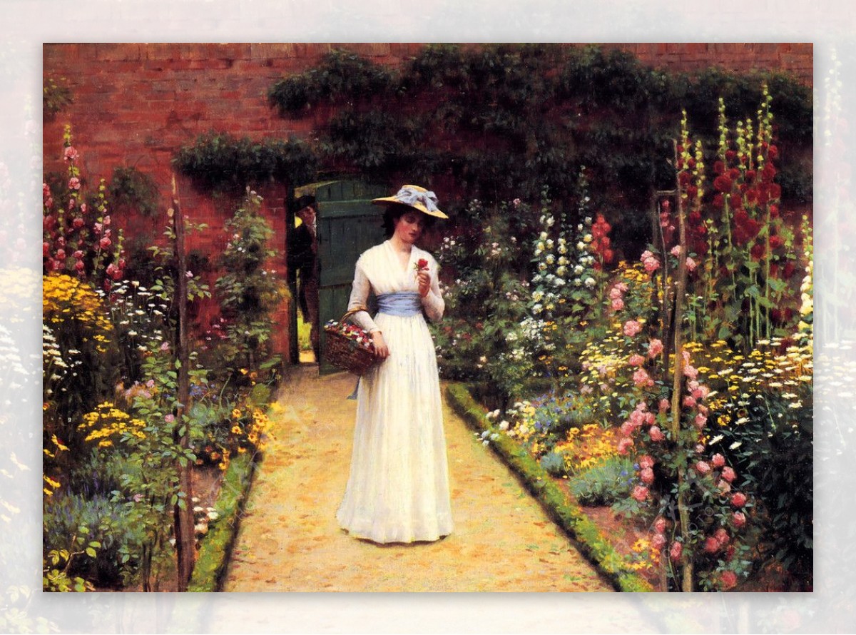 高清古典油画花园里面的妇女图片