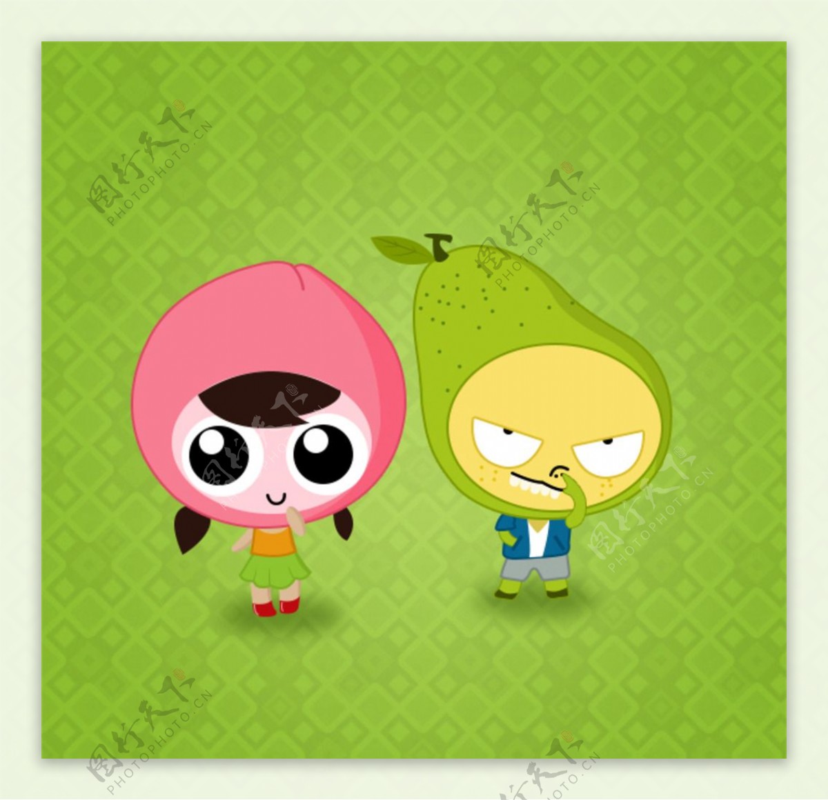 卡通桃子和梨子图片