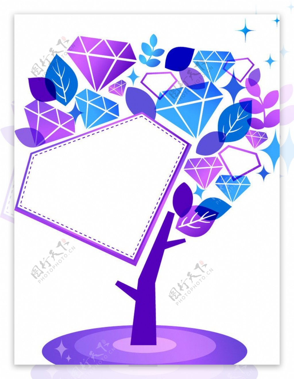 紫色树木插画钻石边图片