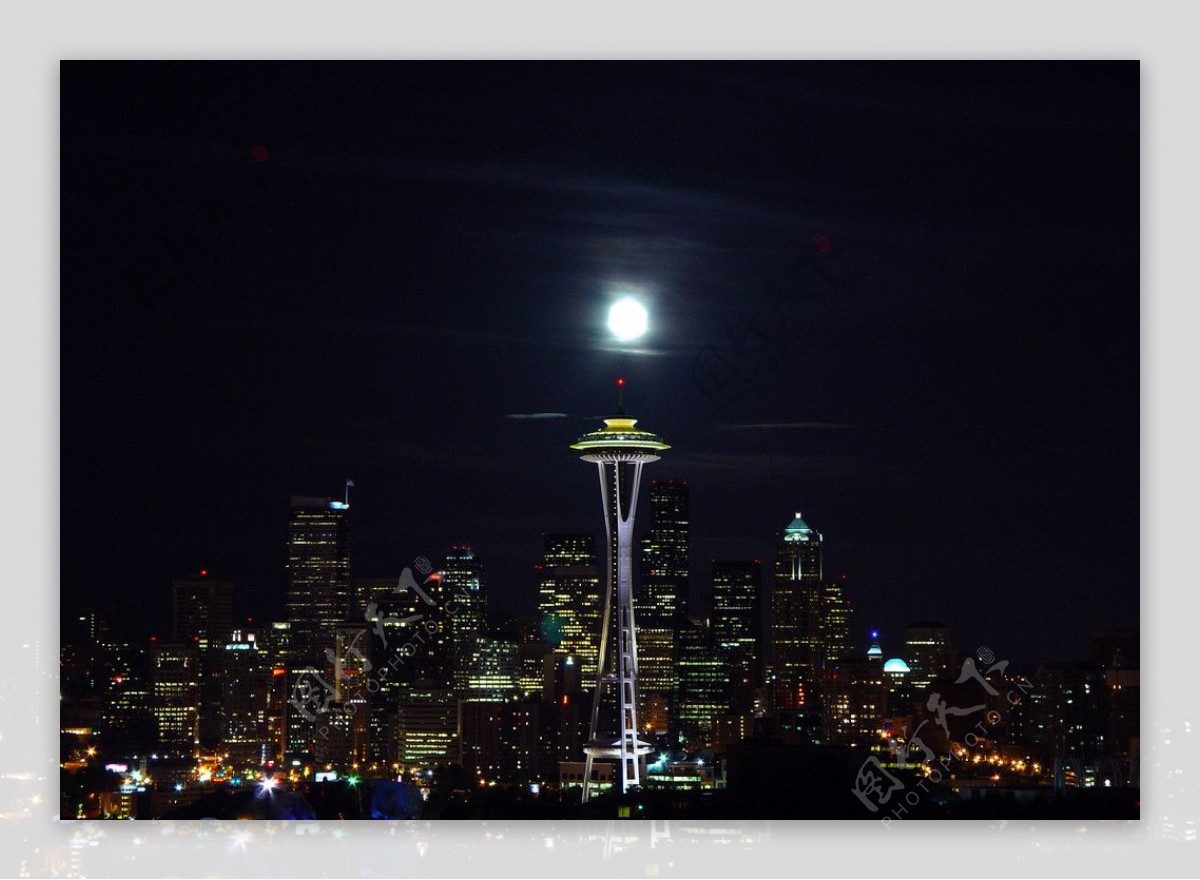 西雅图太空针塔夜景图片