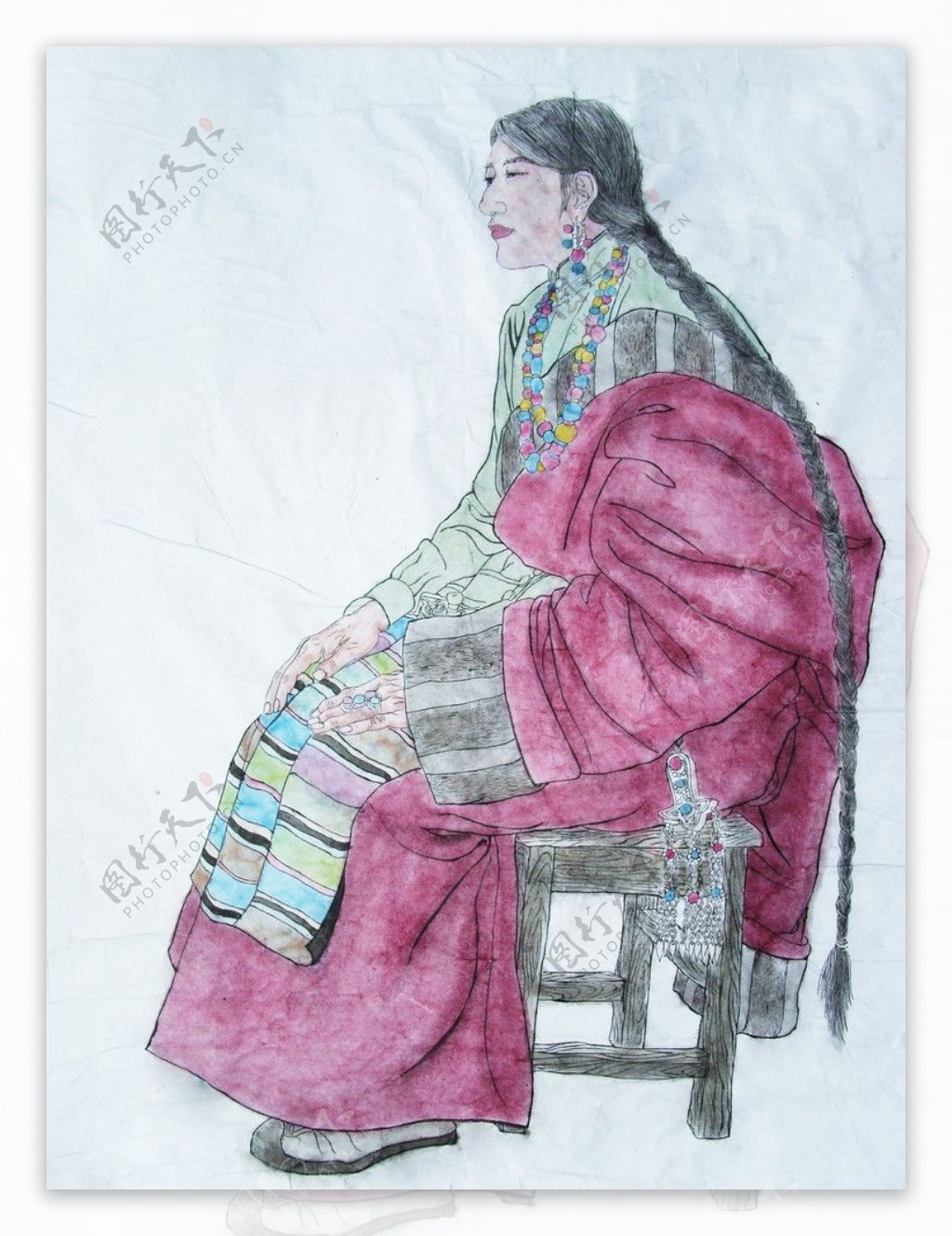 工笔国画藏族女子图片