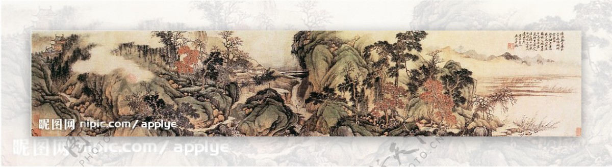 秋景山水图之一图片