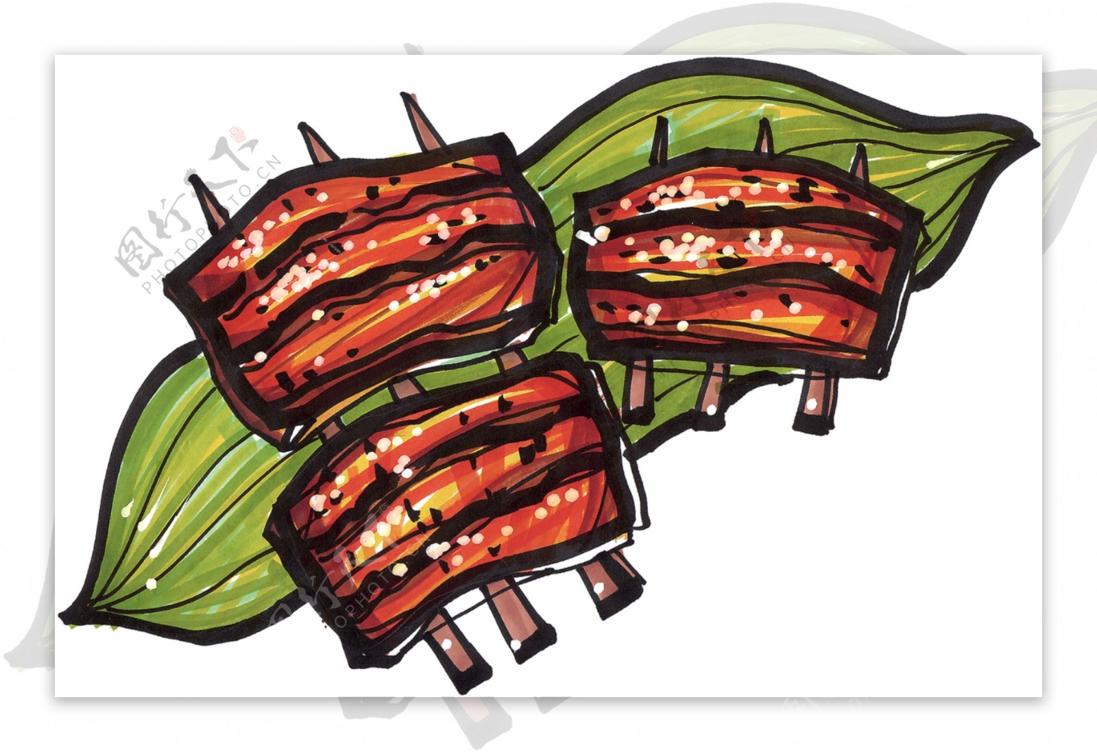 手绘烤肉串图片