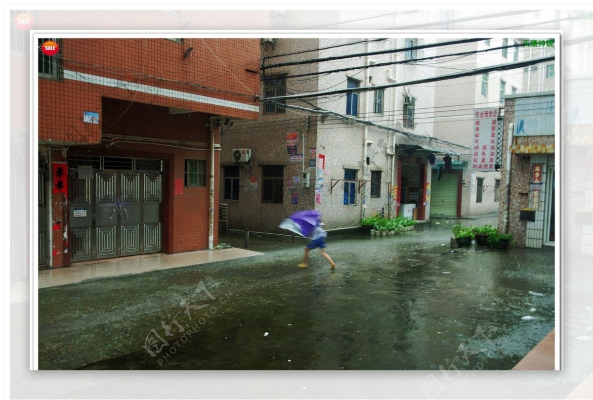 暴雨袭击城市角落图片