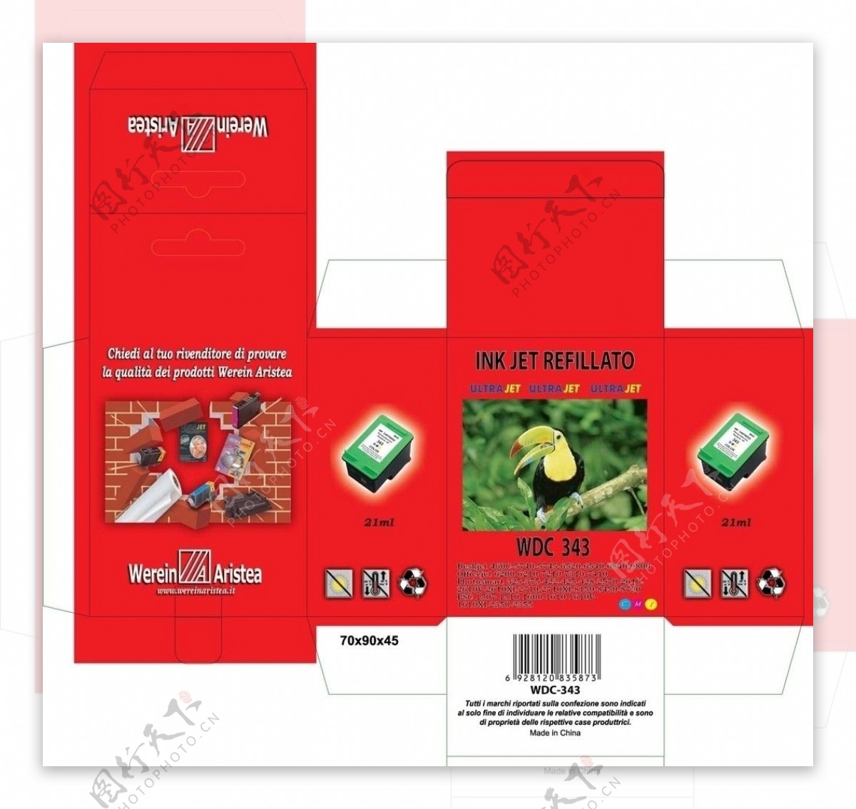 HP343红色底小鸟彩盒图片