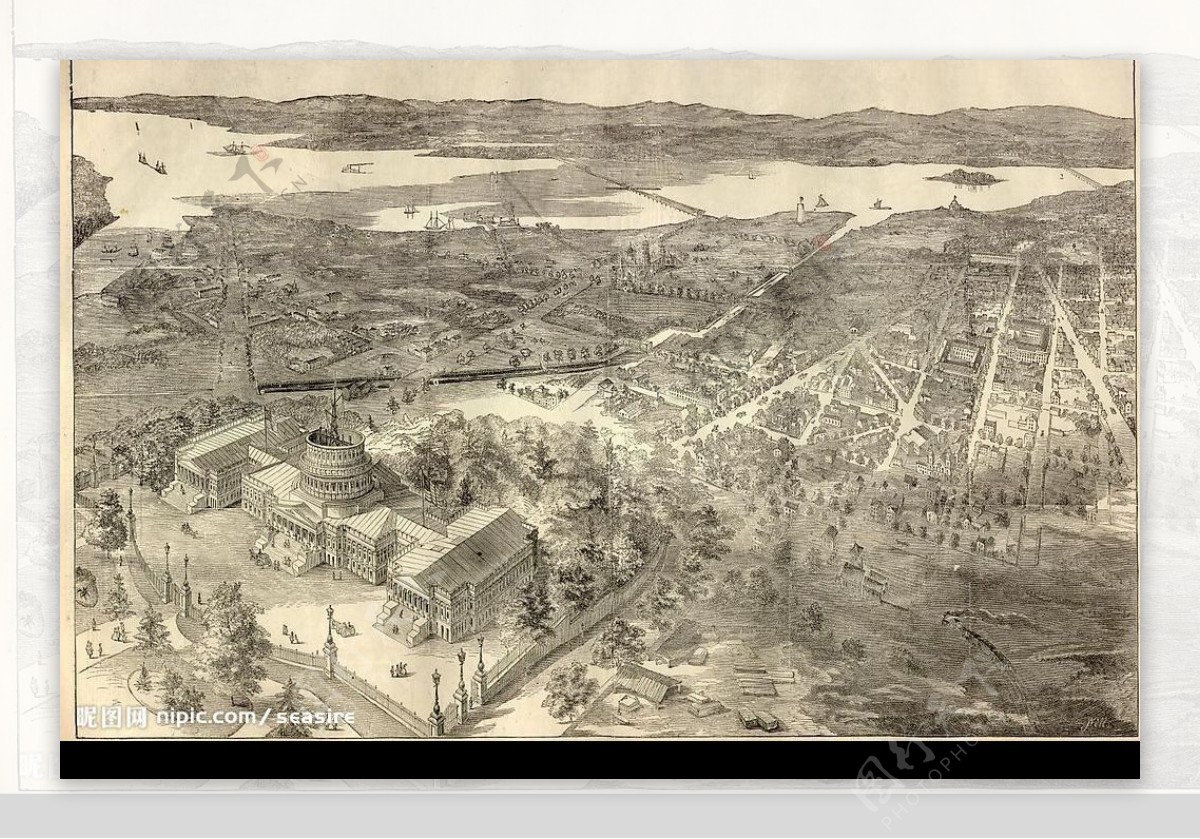 历史画面建造中的美国首都华盛顿图片