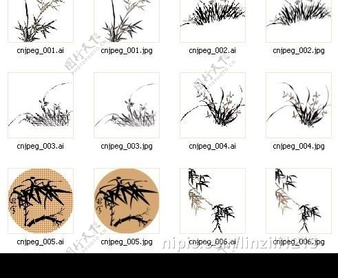 中国水墨画之植物篇AI矢量图片