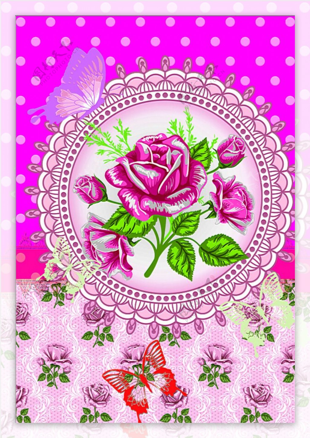 玫瑰粉色花圈花纹图片